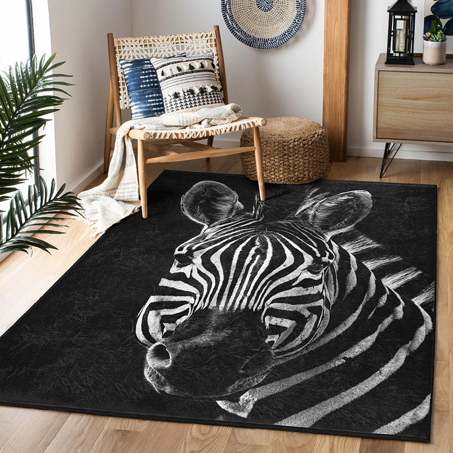 Zebra Noir Kaymaz Taban Yıkanabilir Dikdörtgen, Kare Halı