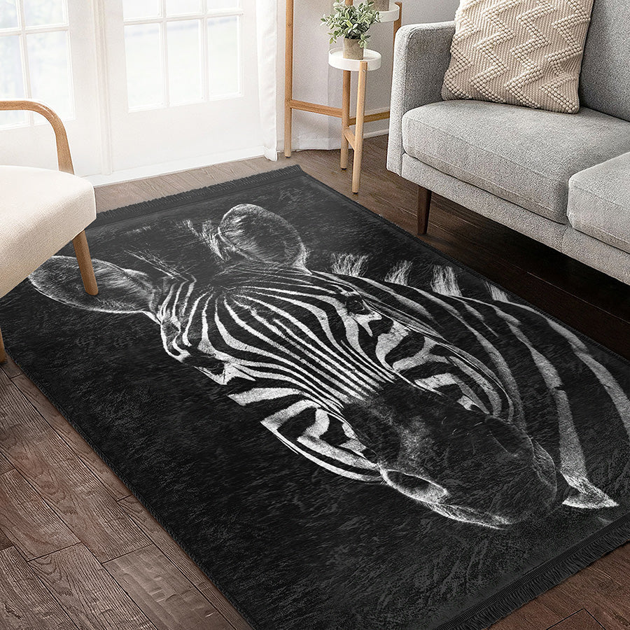 Zebra Noir Kaymaz Taban Yıkanabilir Dikdörtgen, Kare Halı