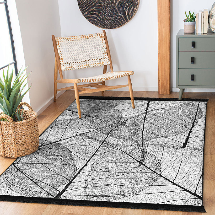 “Yaprak İzleri” Kaymaz Taban Yıkanabilir Dikdörtgen, Kare Halı