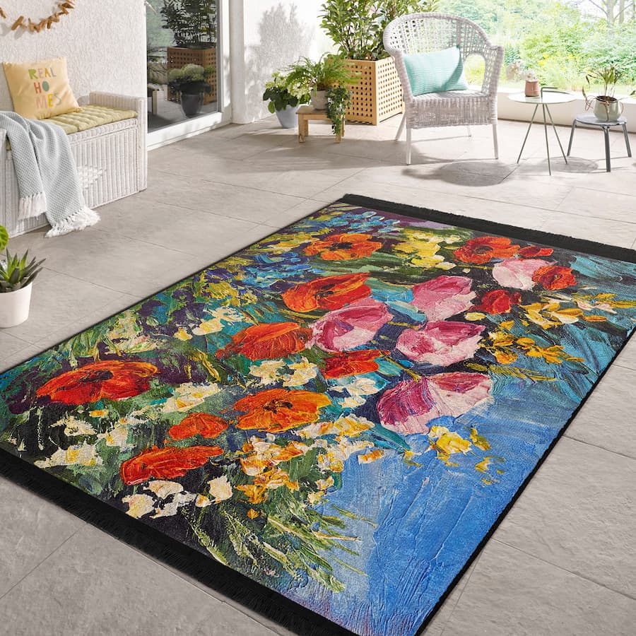 “Kır Çiçekleri ” Kaymaz Taban Yıkanabilir Dikdörtgen, Kare Halı