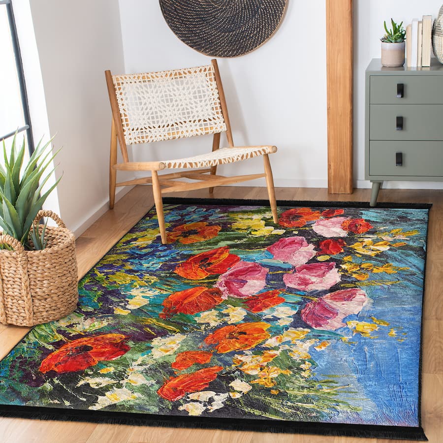 “Kır Çiçekleri ” Kaymaz Taban Yıkanabilir Dikdörtgen, Kare Halı