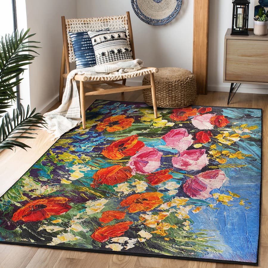 “Kır Çiçekleri ” Kaymaz Taban Yıkanabilir Dikdörtgen, Kare Halı