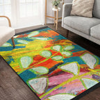 “Renkli Dallar ” Kaymaz Taban Yıkanabilir Dikdörtgen, Kare Halı