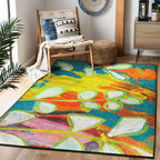 “Renkli Dallar ” Kaymaz Taban Yıkanabilir Dikdörtgen, Kare Halı