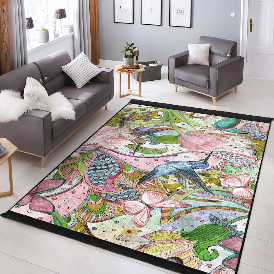 “Kuş Masalı ” Kaymaz Taban Yıkanabilir Dikdörtgen, Kare Halı