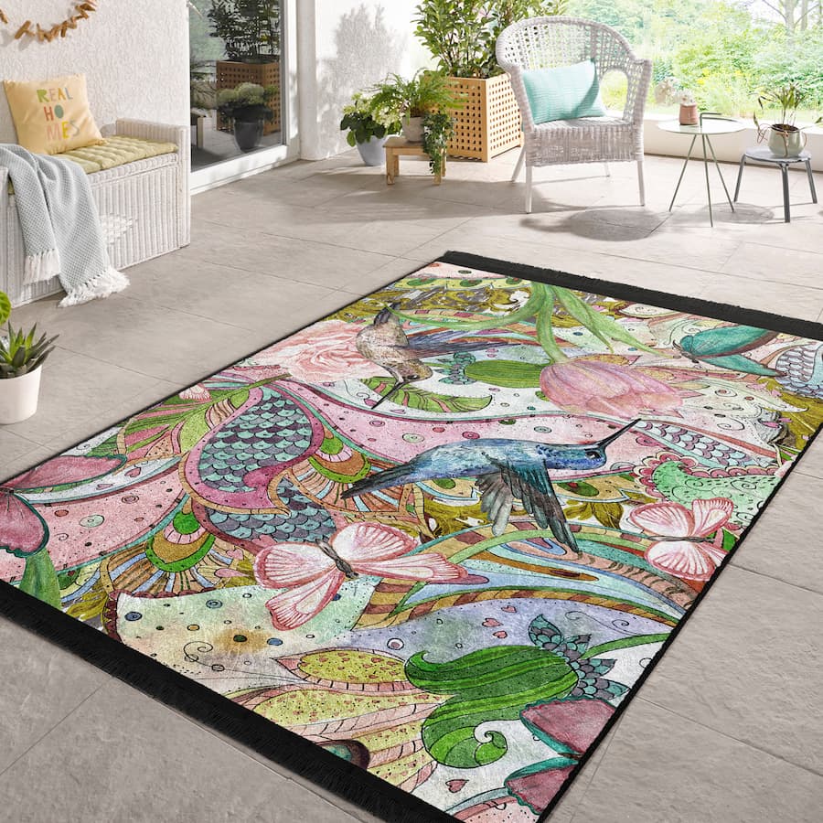 “Kuş Masalı ” Kaymaz Taban Yıkanabilir Dikdörtgen, Kare Halı