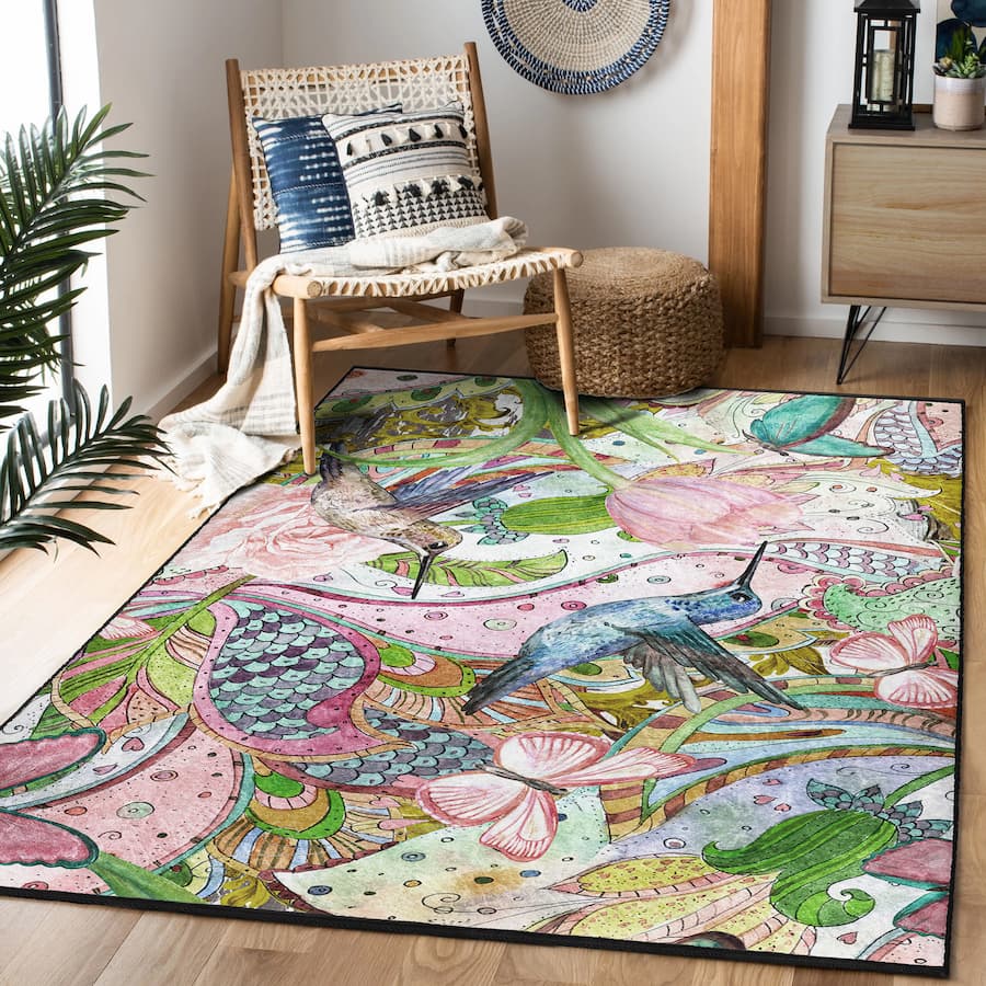 “Kuş Masalı ” Kaymaz Taban Yıkanabilir Dikdörtgen, Kare Halı