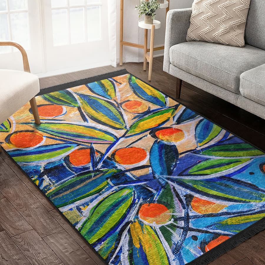 “Turunç Dalı ” Kaymaz Taban Yıkanabilir Dikdörtgen, Kare Halı