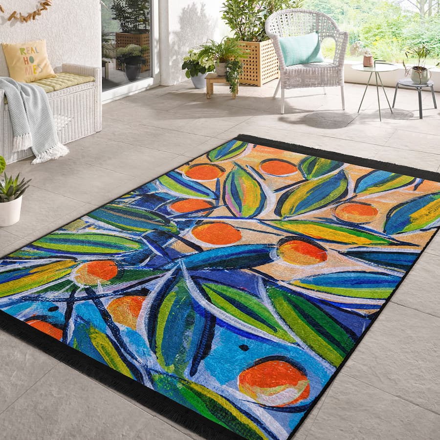 “Turunç Dalı ” Kaymaz Taban Yıkanabilir Dikdörtgen, Kare Halı