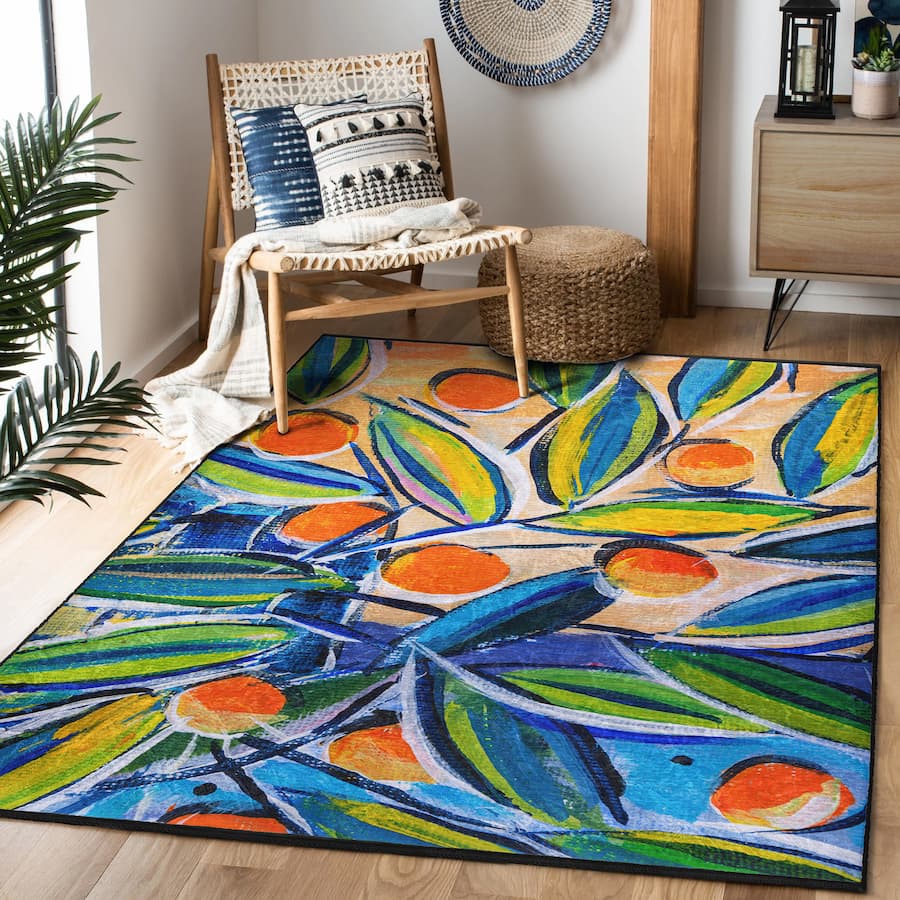 “Turunç Dalı ” Kaymaz Taban Yıkanabilir Dikdörtgen, Kare Halı