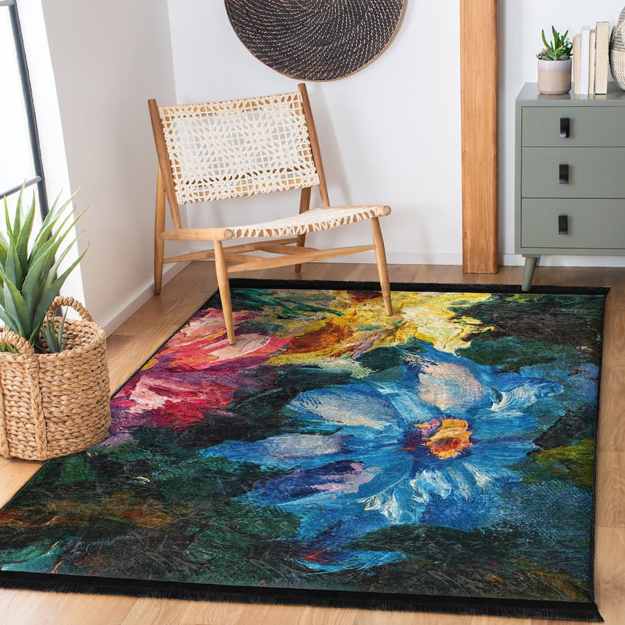 “Gece Çiçeği ” Kaymaz Taban Yıkanabilir Dikdörtgen, Kare Halı