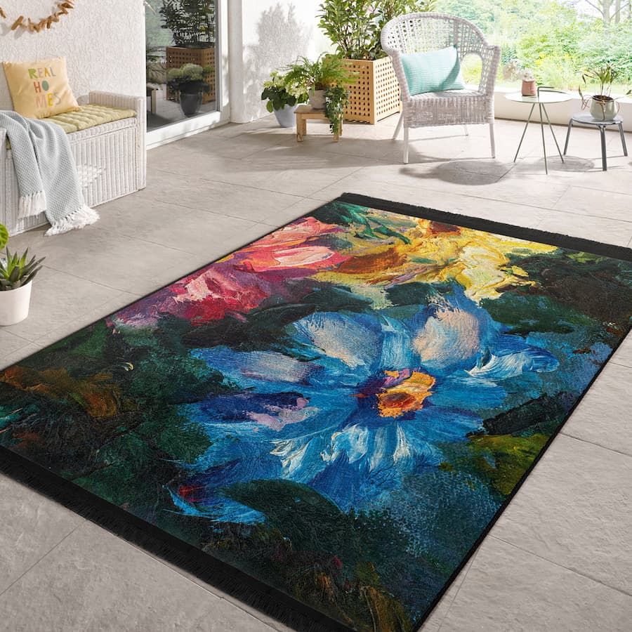 “Gece Çiçeği ” Kaymaz Taban Yıkanabilir Dikdörtgen, Kare Halı