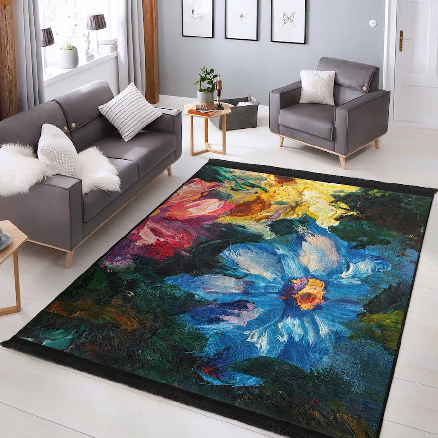 “Gece Çiçeği ” Kaymaz Taban Yıkanabilir Dikdörtgen, Kare Halı