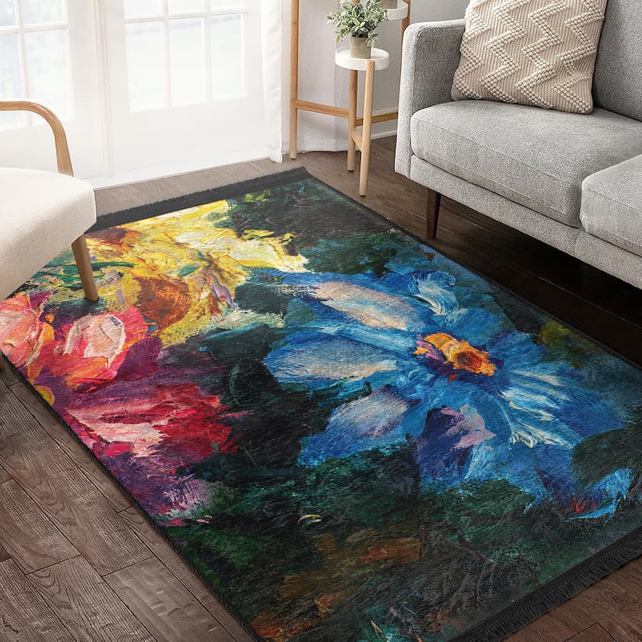 “Gece Çiçeği ” Kaymaz Taban Yıkanabilir Dikdörtgen, Kare Halı