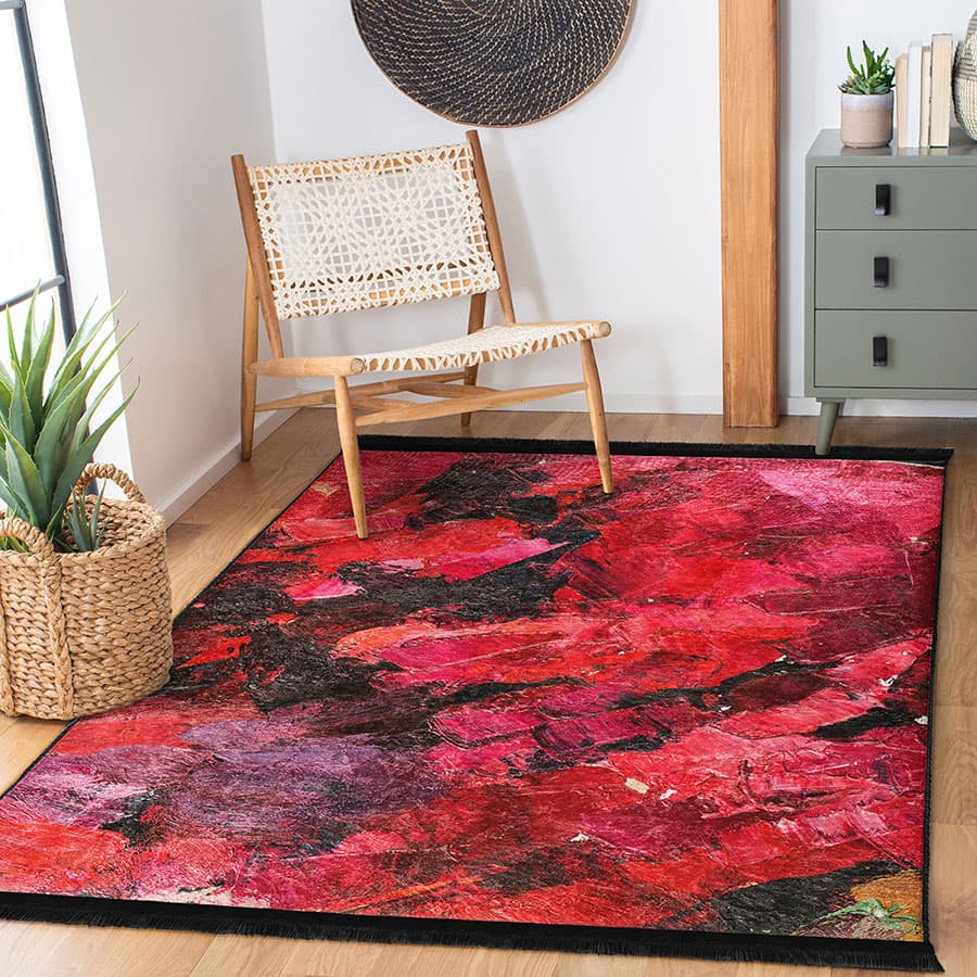 “Kızıl Alev ” Kaymaz Taban Yıkanabilir Dikdörtgen, Kare Halı