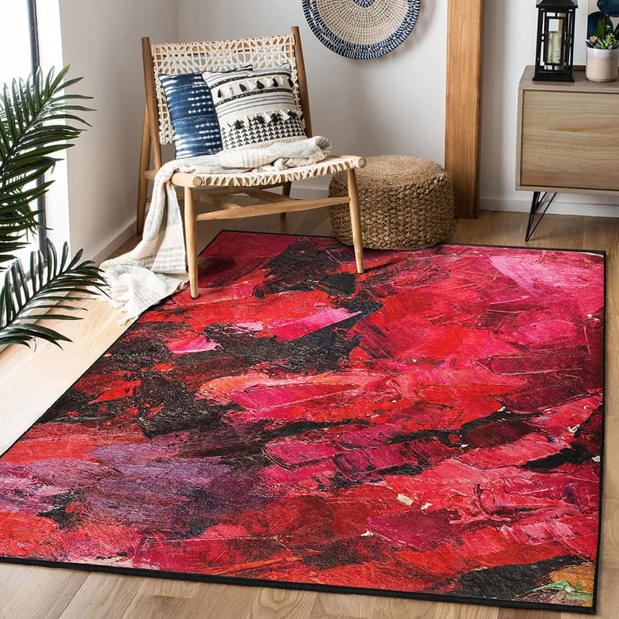 “Kızıl Alev ” Kaymaz Taban Yıkanabilir Dikdörtgen, Kare Halı