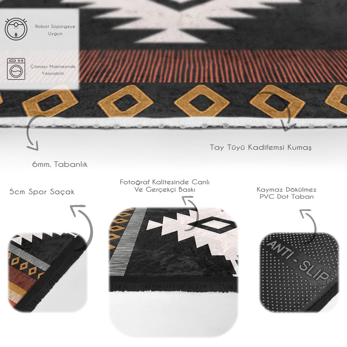 Leopard Glow Kaymaz Taban Yıkanabilir Dikdörtgen, Kare Halı