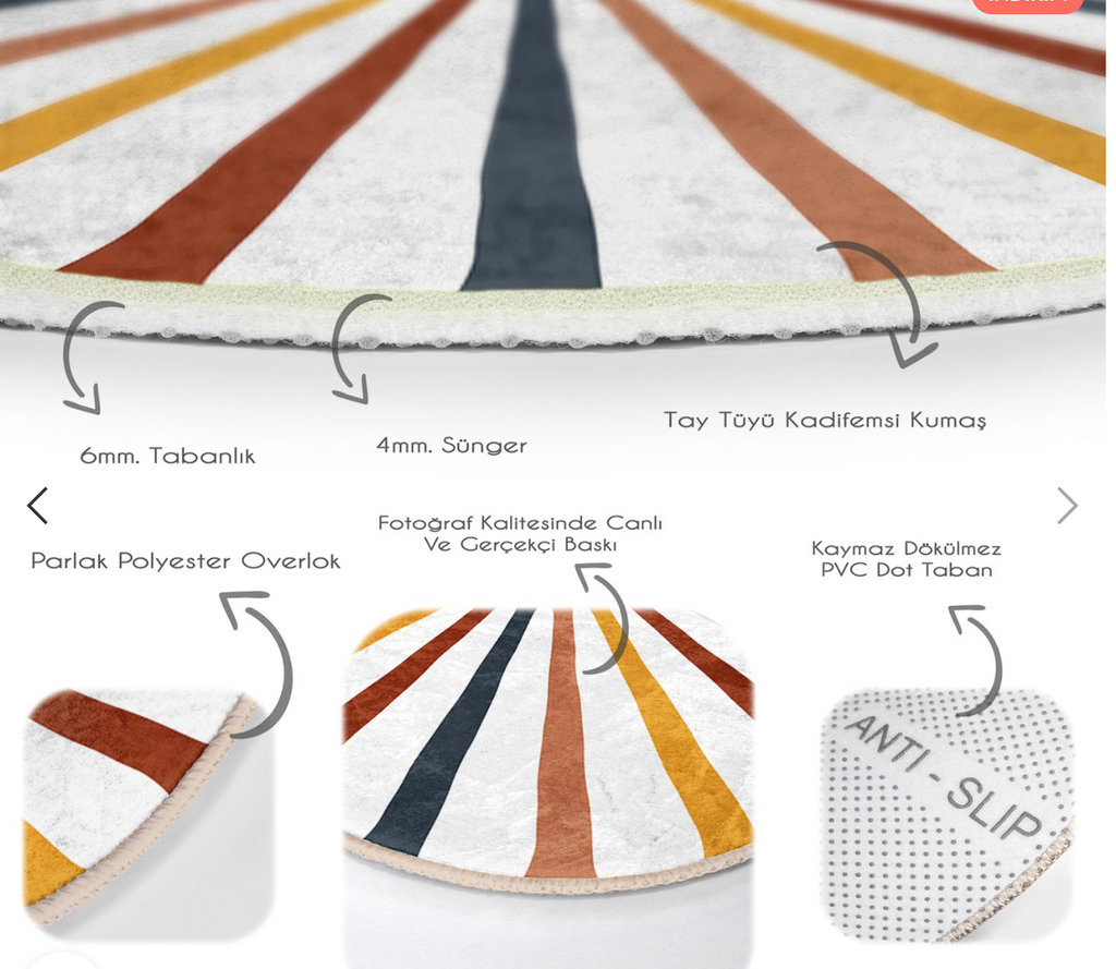 “Kızıl Alev ”  Kaymaz Taban Yıkanabilir Yuvarlak Halı