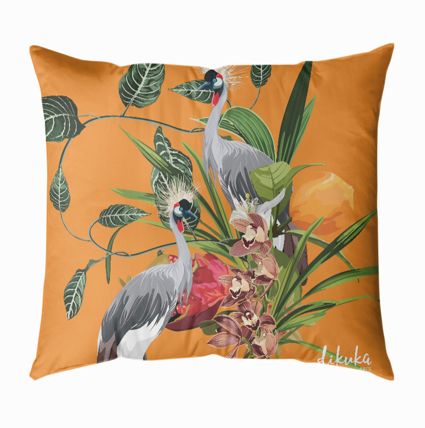 Tropikal Desenli Orkide ve Egzotik Kuş 2 43x43 Yastık Kılıfı