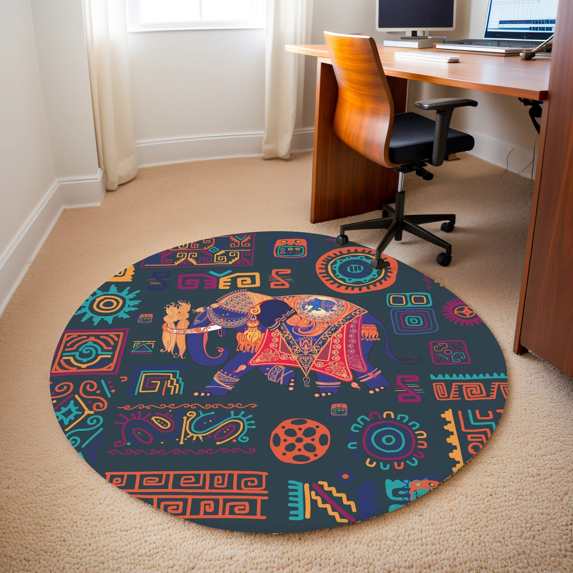 Hindistan Fili 1 Kaymaz Taban Yıkanabilir Yuvarlak Halı