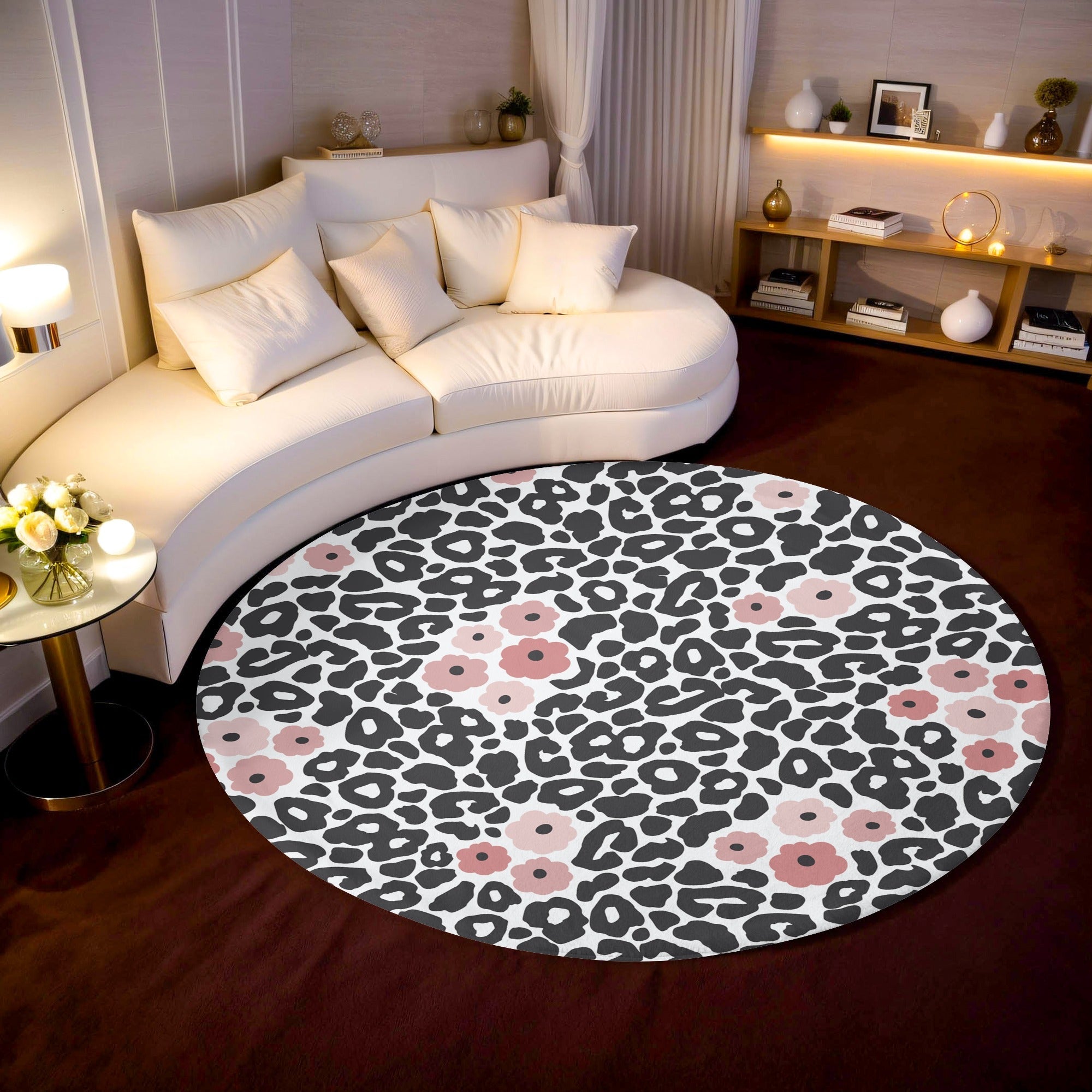 Hayvan Desenli Leopar Flamingo 3 Kaymaz Taban Yıkanabilir Yuvarlak Halı