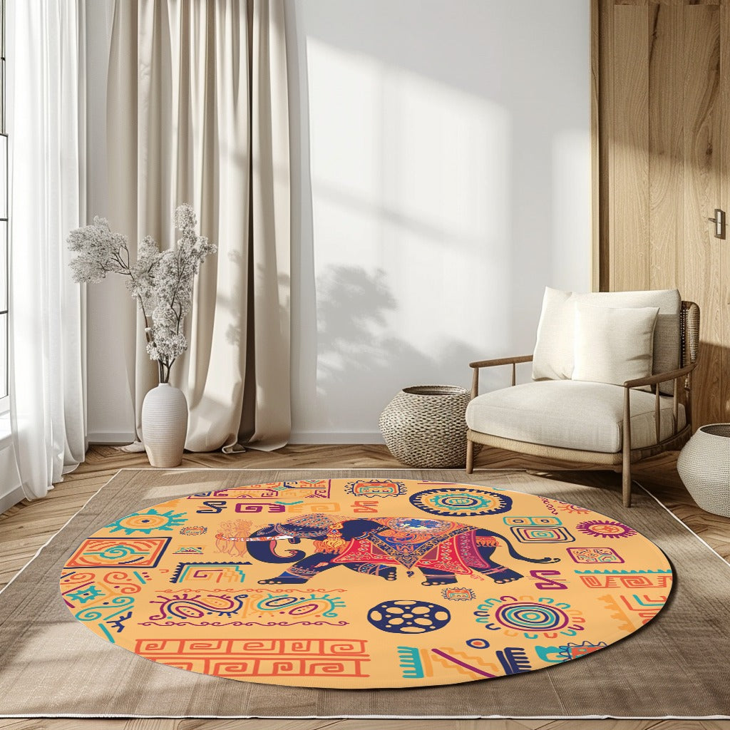 Hindistan Fili 2 Kaymaz Taban Yıkanabilir Yuvarlak Halı