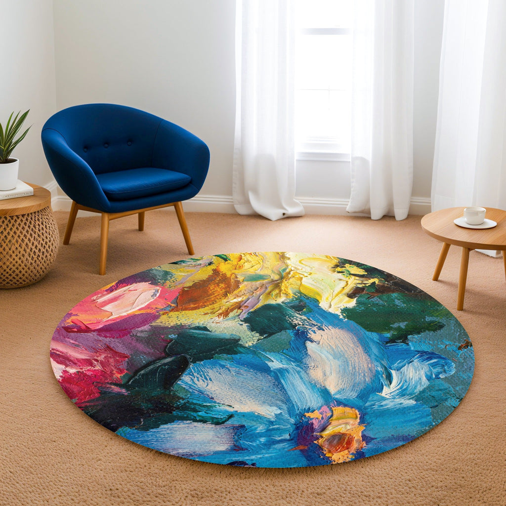 “Gece Çiçeği ” Kaymaz Taban Yıkanabilir Yuvarlak Halı