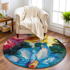 “Gece Çiçeği ” Kaymaz Taban Yıkanabilir Yuvarlak Halı