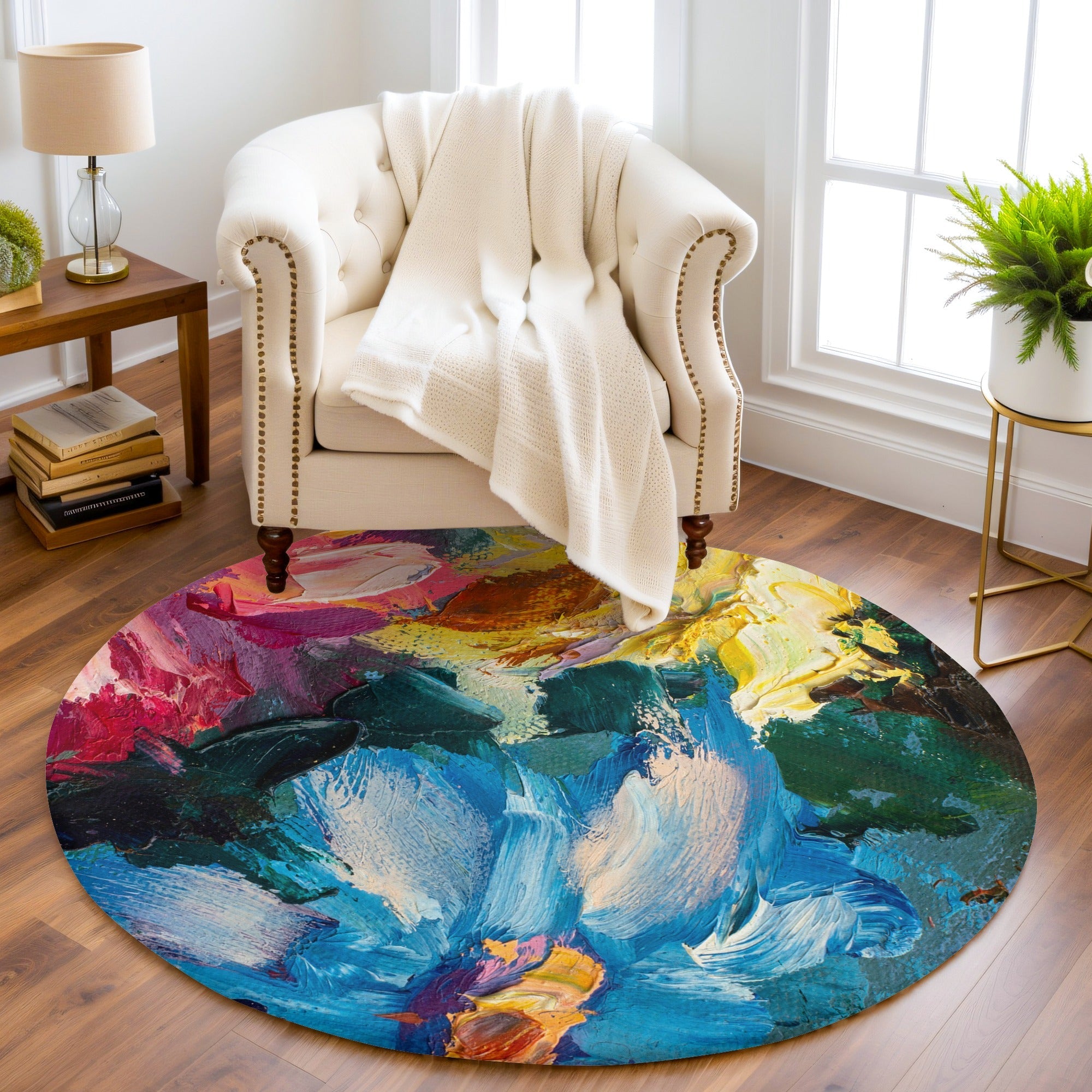 “Gece Çiçeği ” Kaymaz Taban Yıkanabilir Yuvarlak Halı