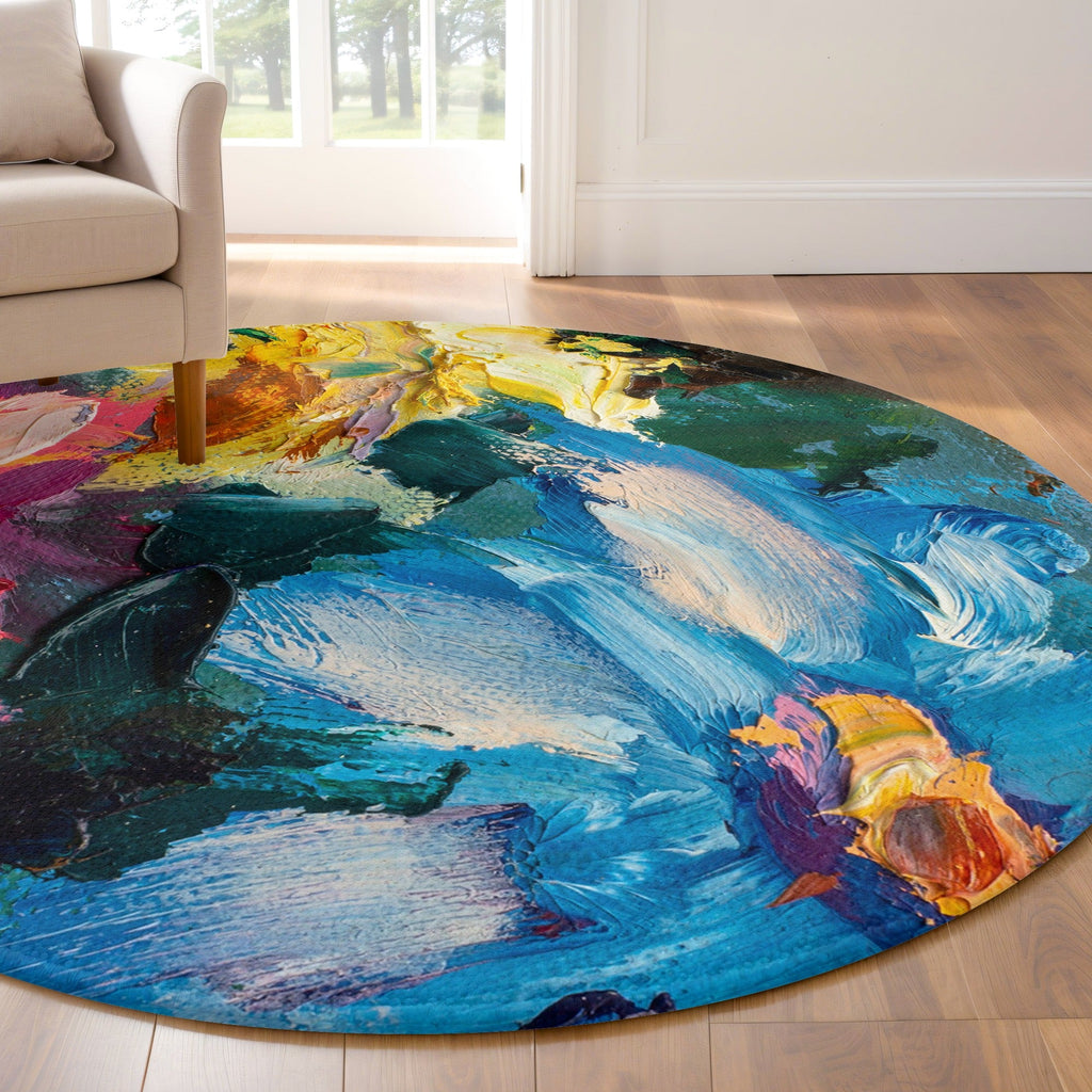 “Gece Çiçeği ” Kaymaz Taban Yıkanabilir Yuvarlak Halı