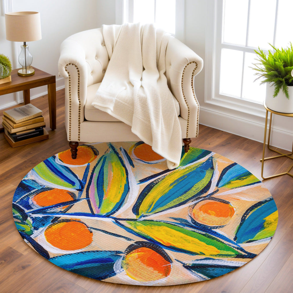 “Turunç Dalı "  Kaymaz Taban Yıkanabilir Yuvarlak Halı