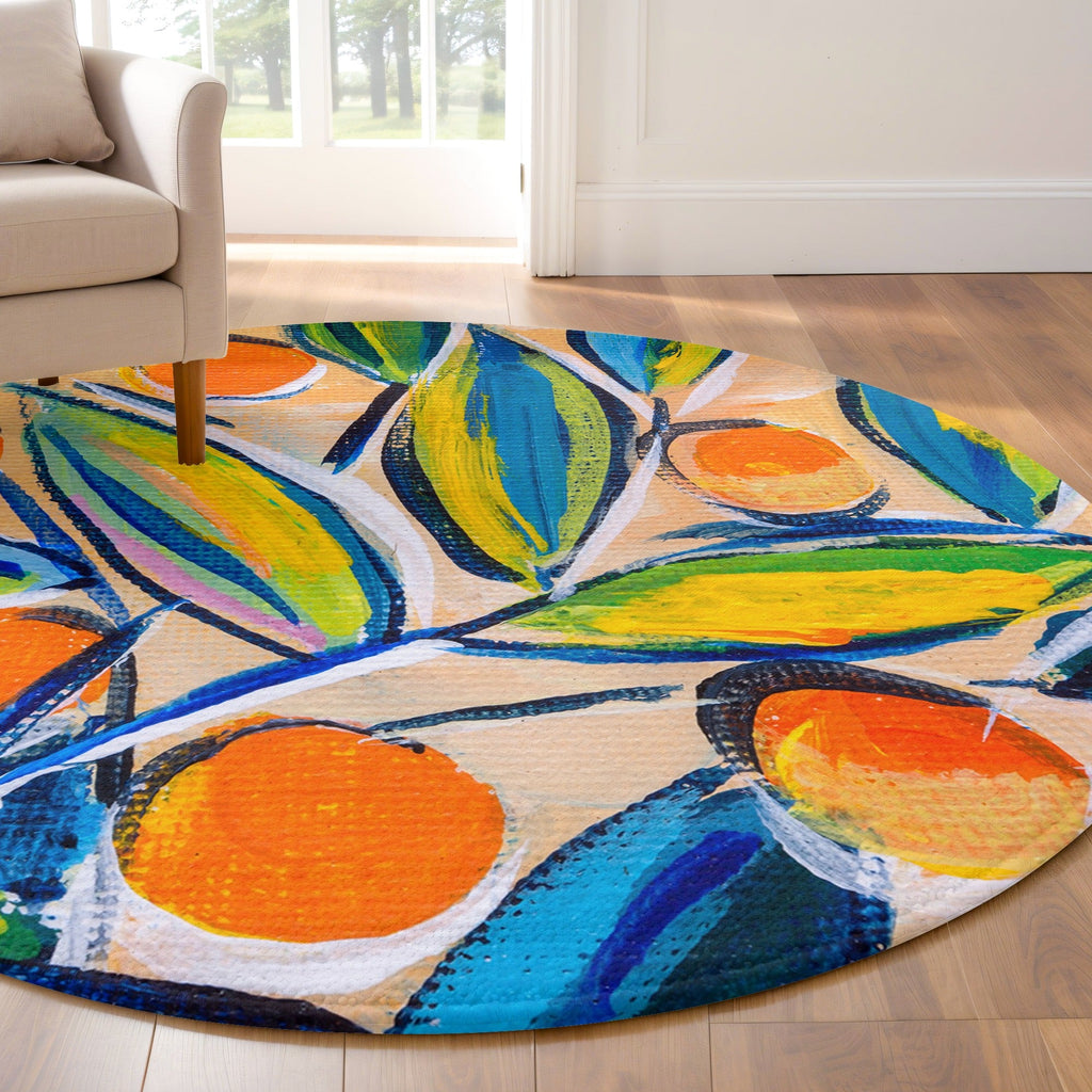 “Turunç Dalı "  Kaymaz Taban Yıkanabilir Yuvarlak Halı