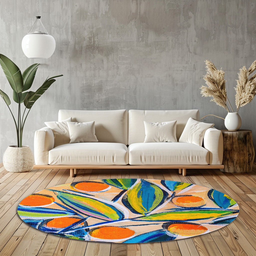 “Turunç Dalı "  Kaymaz Taban Yıkanabilir Yuvarlak Halı