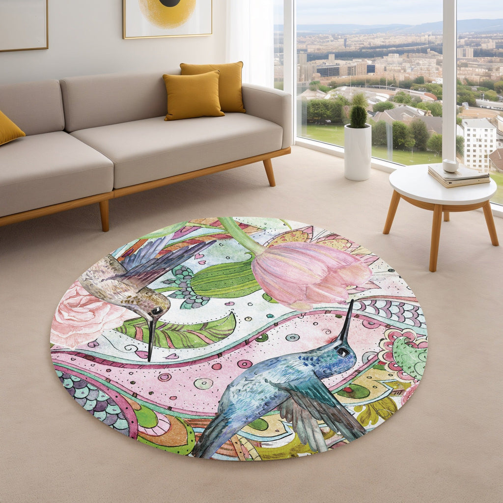 “Kuş Masalı ”  Kaymaz Taban Yıkanabilir Yuvarlak Halı