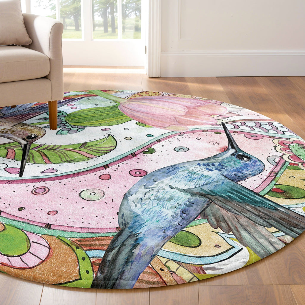 “Kuş Masalı ”  Kaymaz Taban Yıkanabilir Yuvarlak Halı