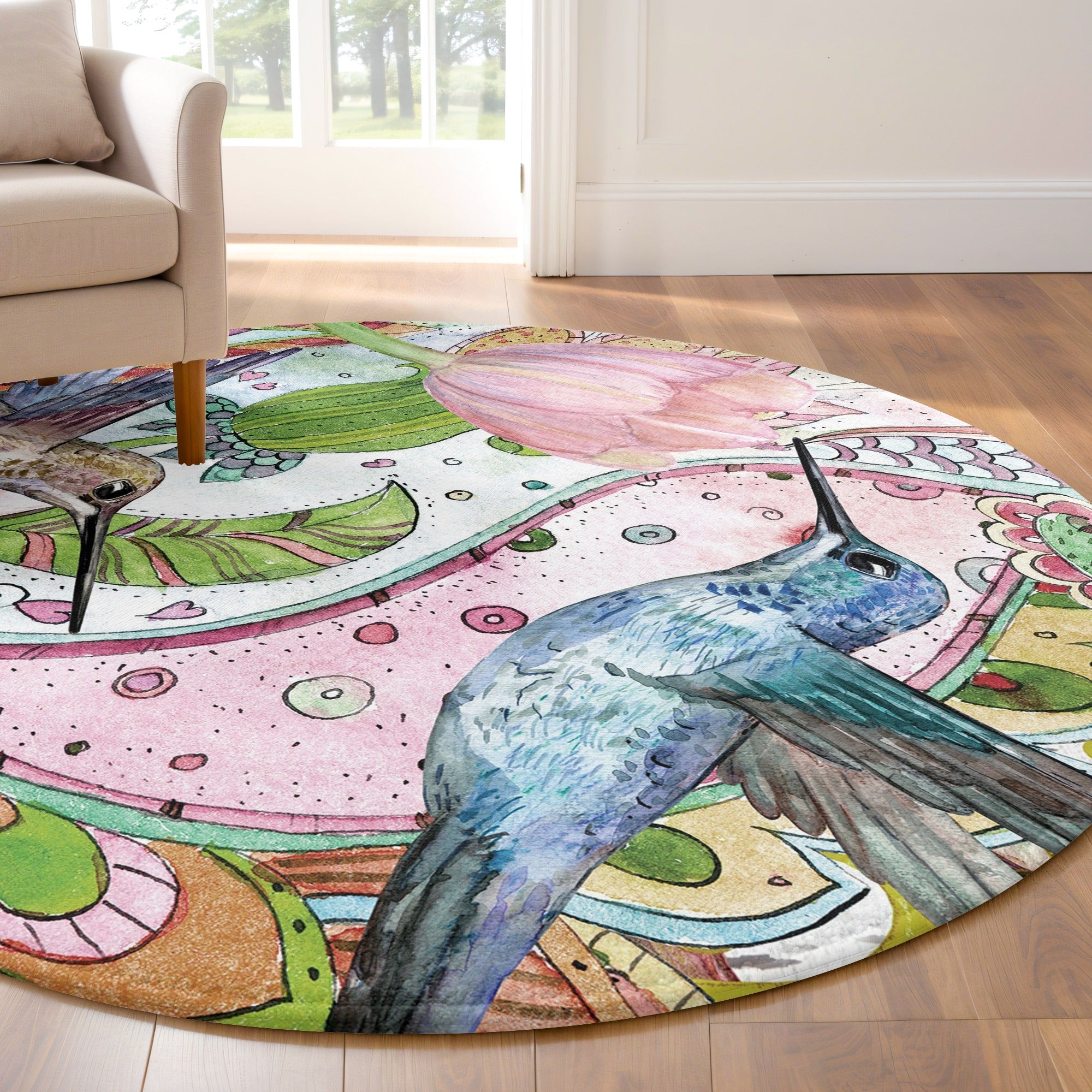 “Kuş Masalı ”  Kaymaz Taban Yıkanabilir Yuvarlak Halı