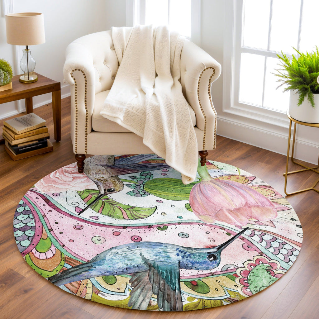 “Kuş Masalı ”  Kaymaz Taban Yıkanabilir Yuvarlak Halı