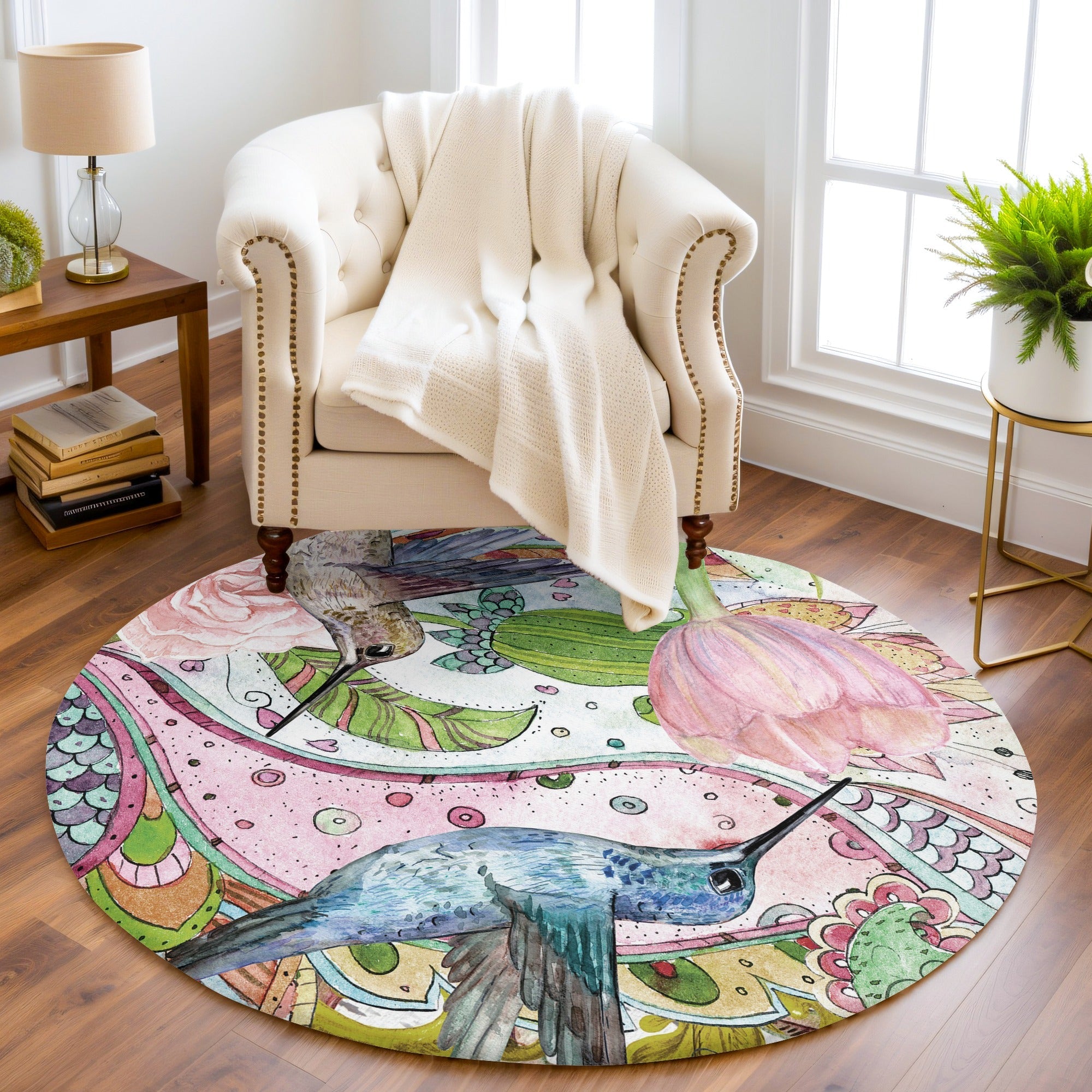 “Kuş Masalı ”  Kaymaz Taban Yıkanabilir Yuvarlak Halı