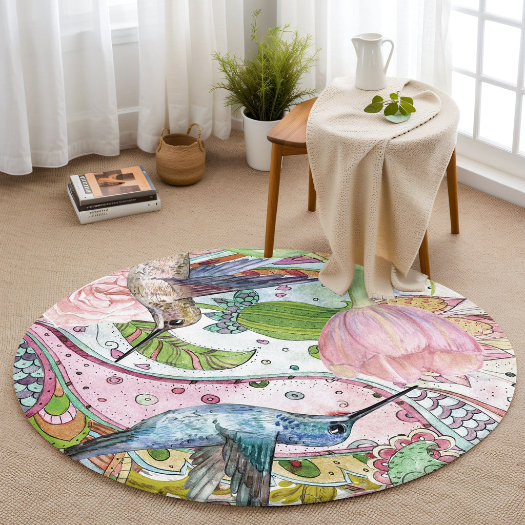 “Kuş Masalı ”  Kaymaz Taban Yıkanabilir Yuvarlak Halı