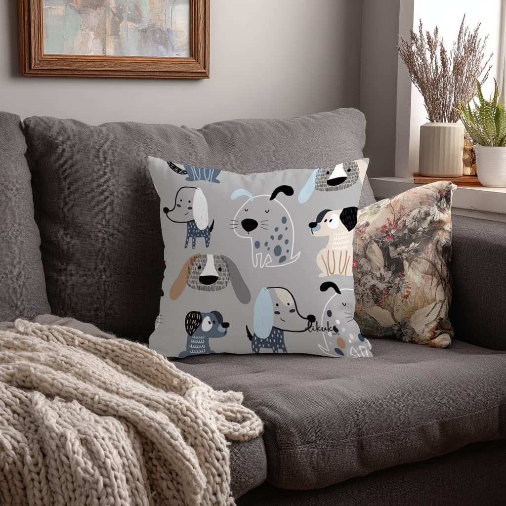 Dikuka Kids Grey Puppies Kırlent - Minikler için Yastık