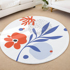 Çiçek Desenli Mavi Turuncu 2 Kaymaz Taban Yıkanabilir Yuvarlak Halı
