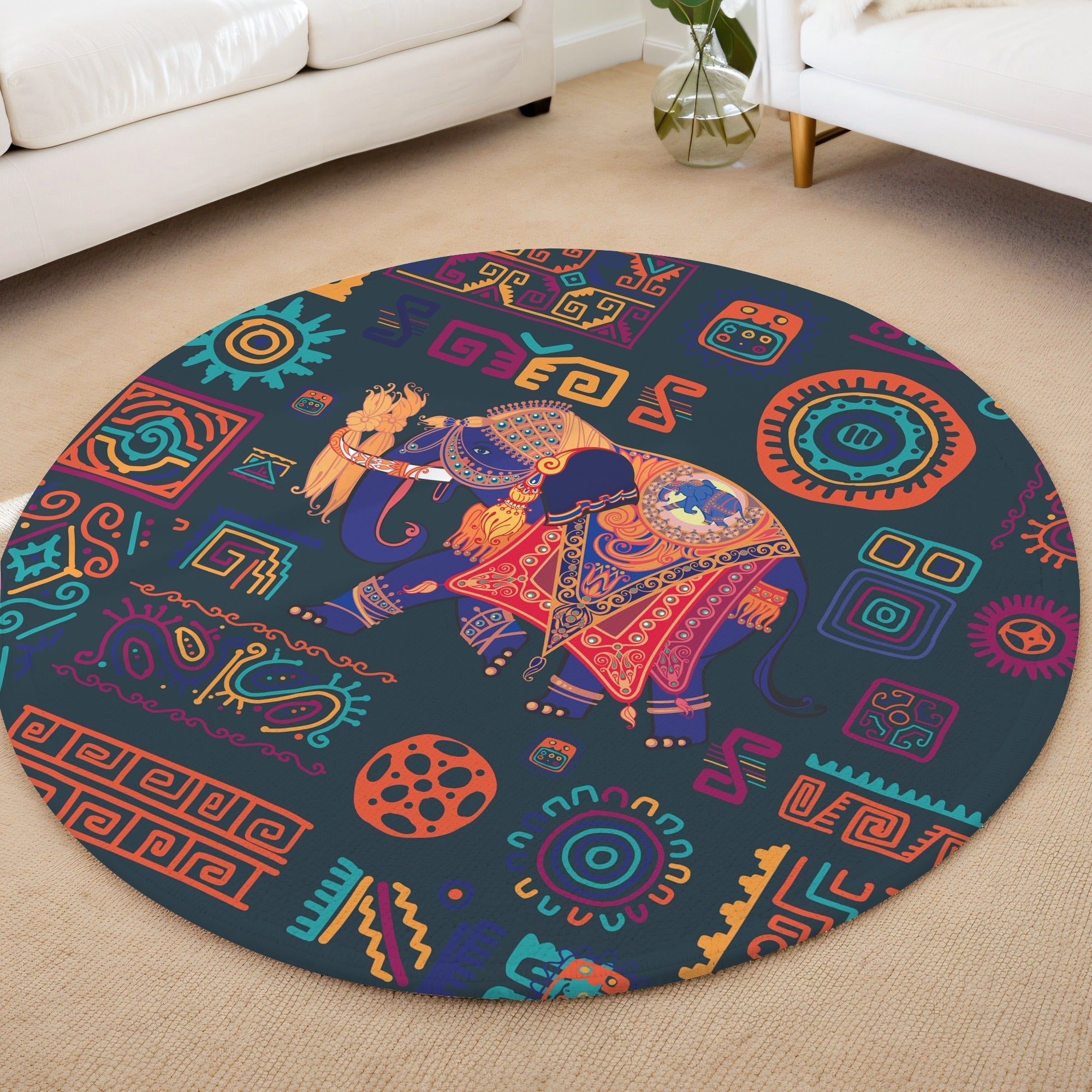 Hindistan Fili 1 Kaymaz Taban Yıkanabilir Yuvarlak Halı