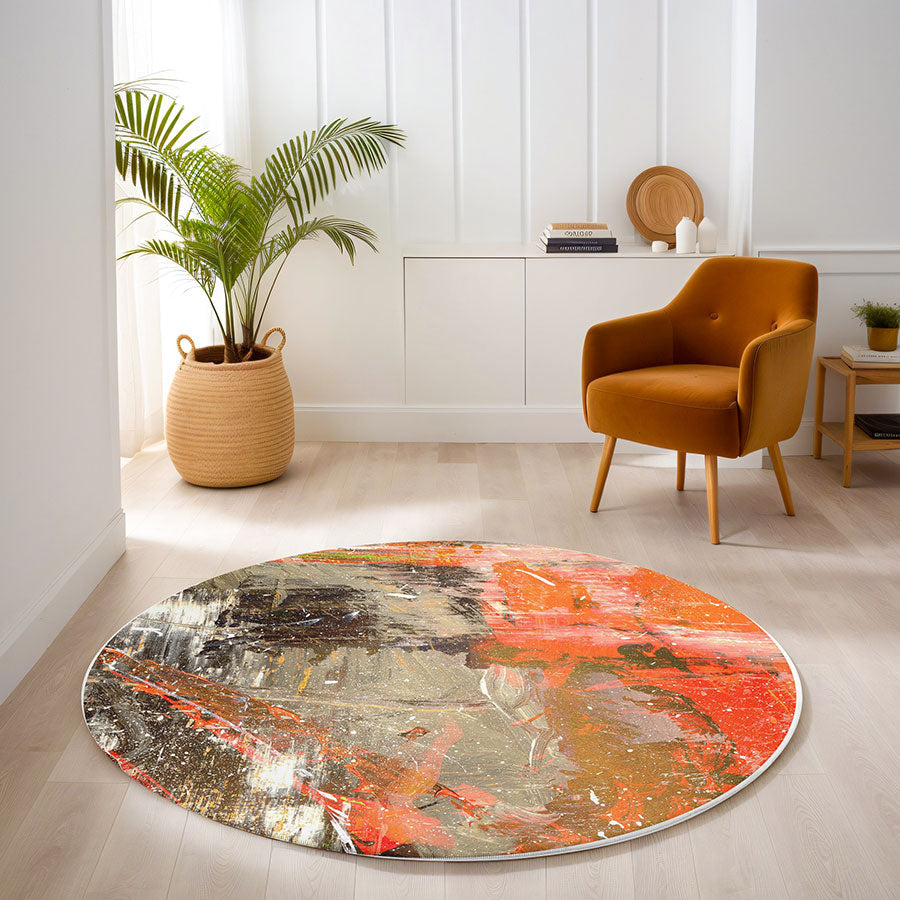 Yanık Toprak –  Kaymaz Taban Yıkanabilir Yuvarlak Halı